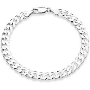 Sterling Silver 7mm Cuban Link Curb Chain Bracelet Men Women Italian Jewelry